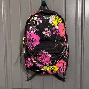 Victoria's Secret Black and Pink Backpack Floral Design